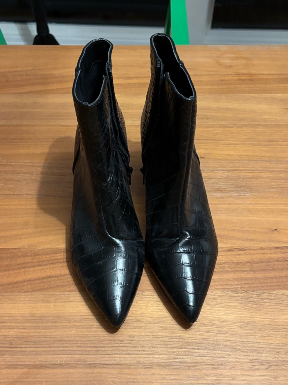 Kensie Black Croc-Embossed Pointed Toe Ankle Boots